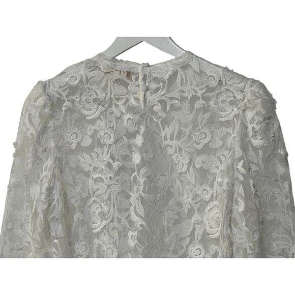 WAYF TOP WOMENS SIZE LARGE ALANA EMBROIDERED SHEER WHITE LACE BLOUSE ONLY - Picture 9 of 12